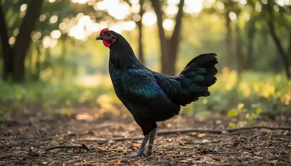 Całkowicie czarna kura Ayam Cemani